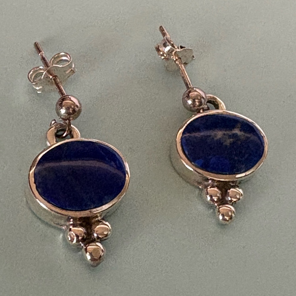 Arizona Native American Blue Lapis and Sterling Silver Drop Post Earrings